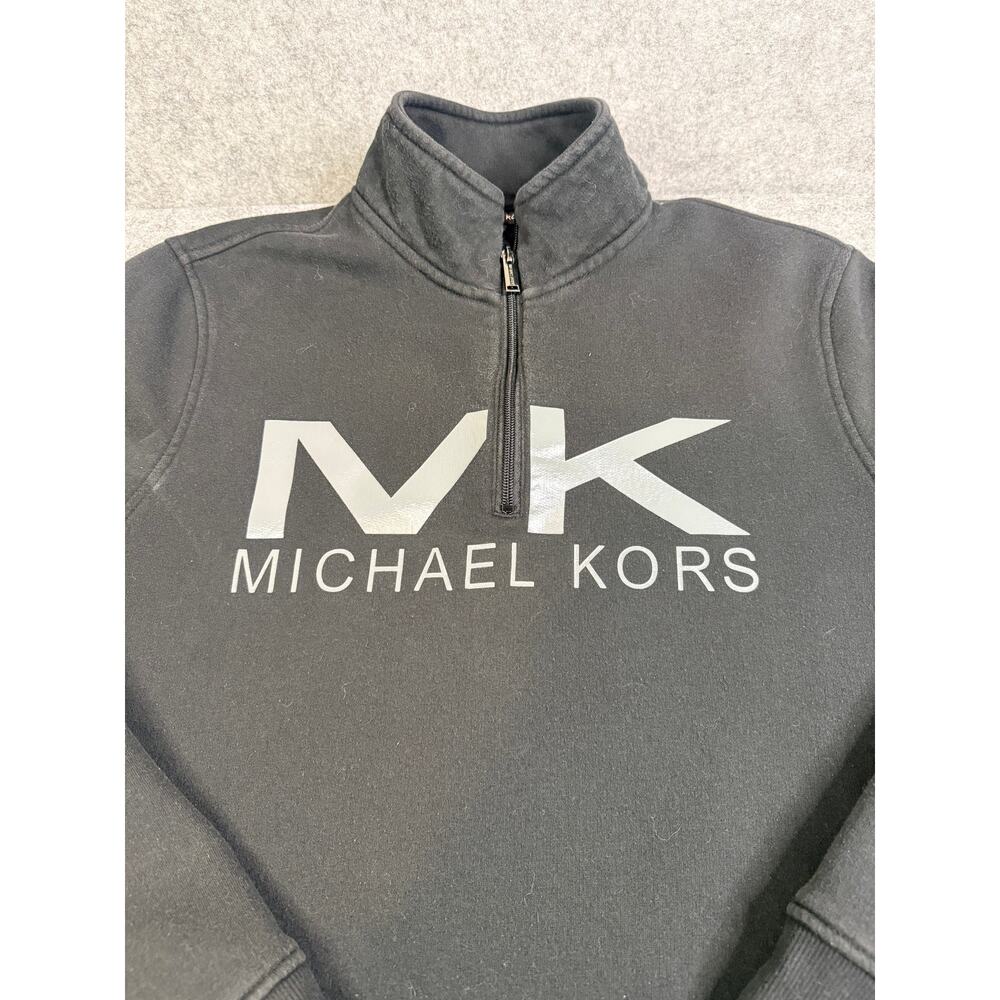 Michael Kors MK Logo 1/4 Zip Pullover Sweatshirt Black Fleece XL Men's - Picture 2 of 7